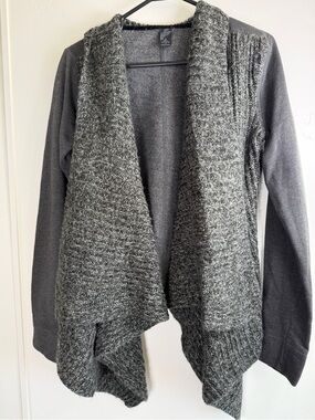 prAna Gray Mixed Knit Open Front Cardigan Medium Cozy Sweater Jacket